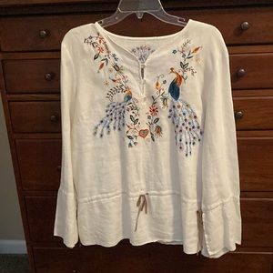 White linen embroidered peasant blouse